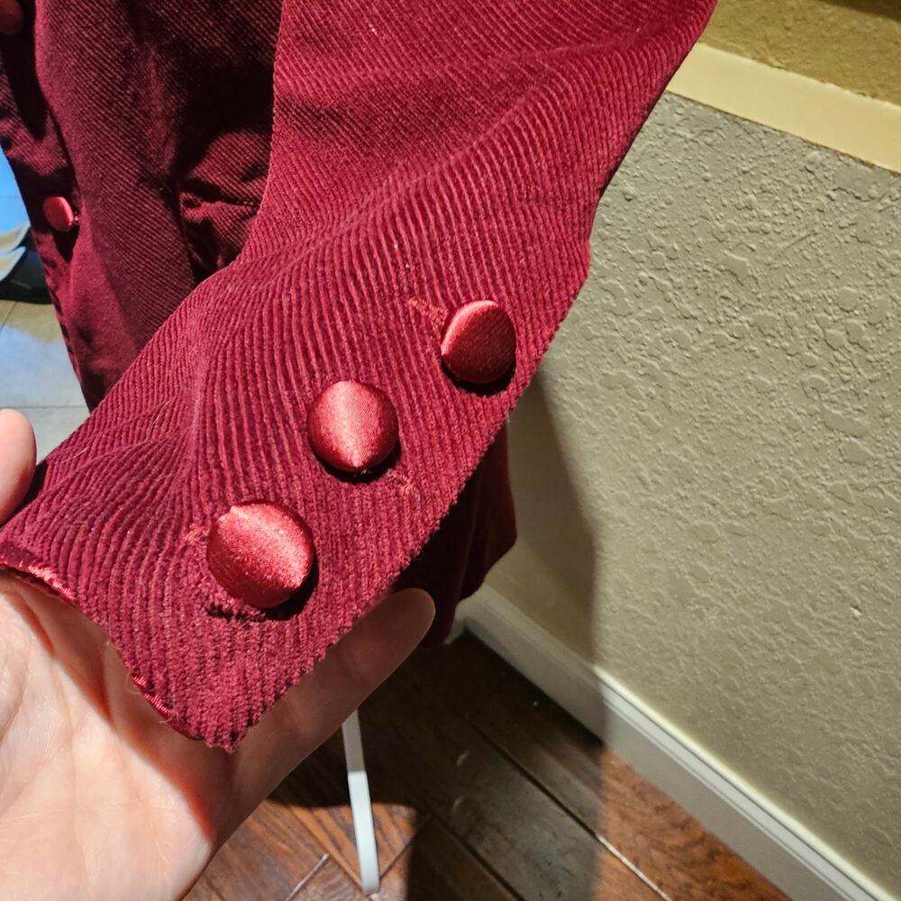 Burgundy Corduroy Velvet S Long Coat Statement Dramatic Gothic Victorian Cosplay - Picture 14 of 16